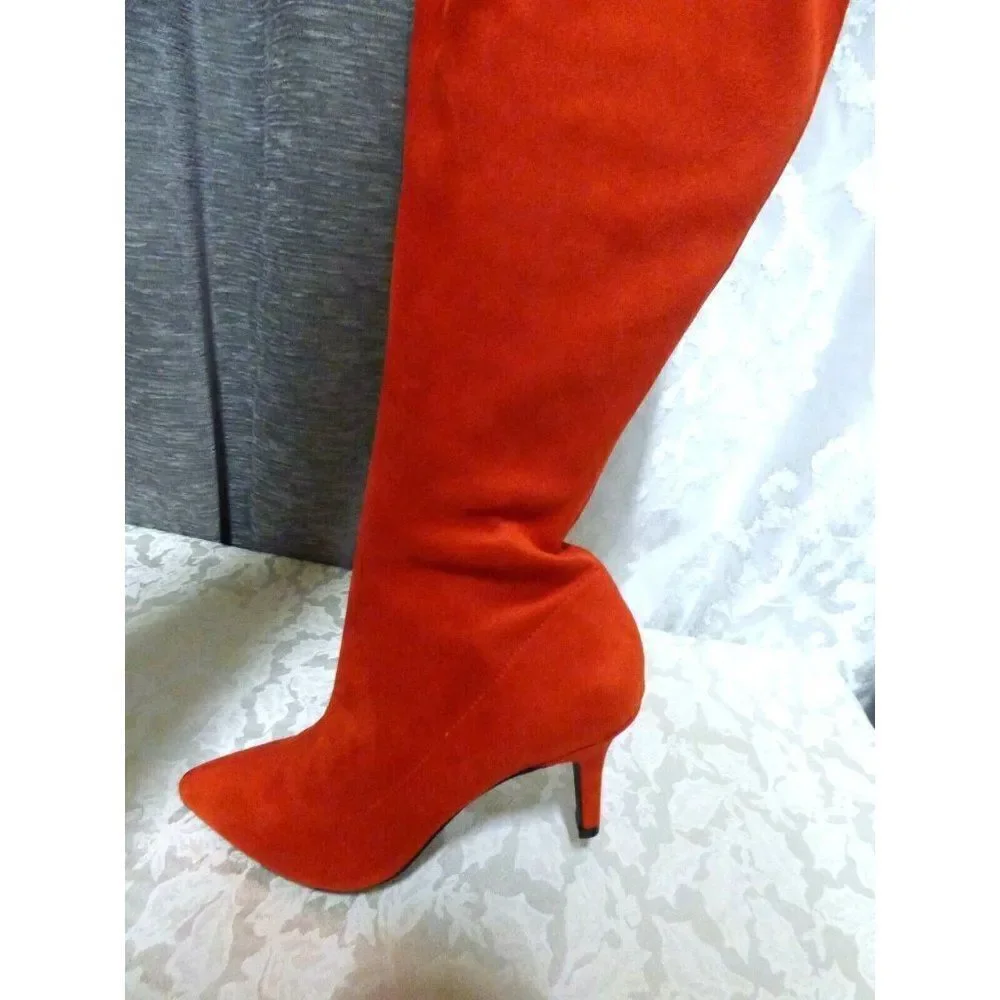 129.00 INC International Concepts Briella Sock Over-The-Knee Boot, Red Lava, 5